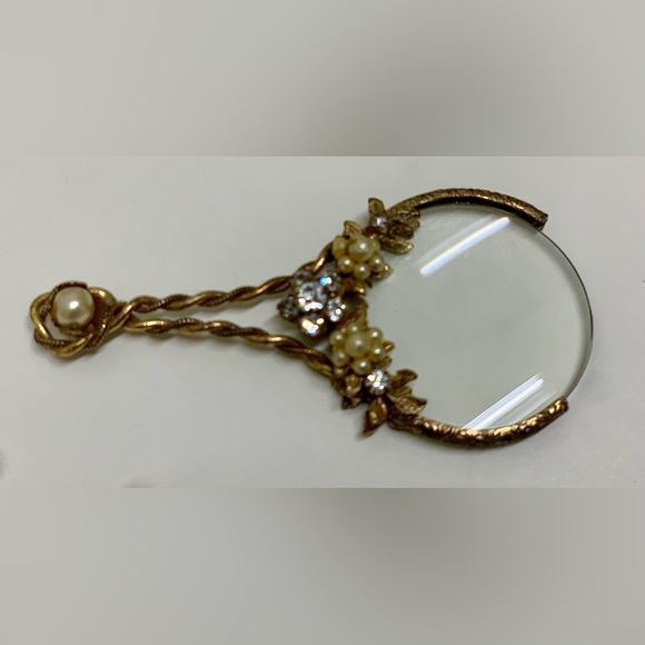 Antique Ornate Victorian Style Mother of Pearl Faux Diamond Loupe Magnifier - Picture 1 of 11